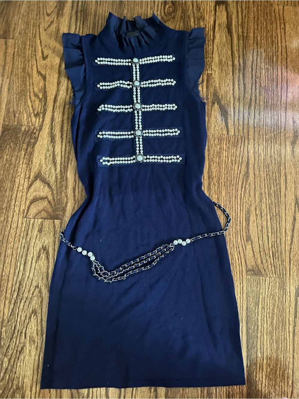 Forever 21 Navy Sleeveless Pearl-Trim Mini Dress